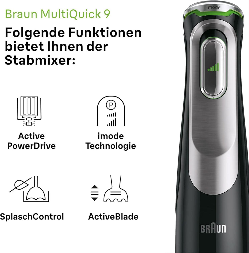 Braun Multiquick 9 MQ 9147X – Mixeur 5 en 1 avec batteur sur socle, mixeur, kartoffel- & gemüsestampfer & Schneebesen, Stufenlose Geschwindigkeitsenstellung, 1200 W, Schwarz/Edelstahl Kitchen Naty Shop