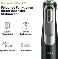 Braun Multiquick 9 MQ 9147X – Mixeur 5 en 1 avec batteur sur socle, mixeur, kartoffel- & gemüsestampfer & Schneebesen, Stufenlose Geschwindigkeitsenstellung, 1200 W, Schwarz/Edelstahl Kitchen Naty Shop