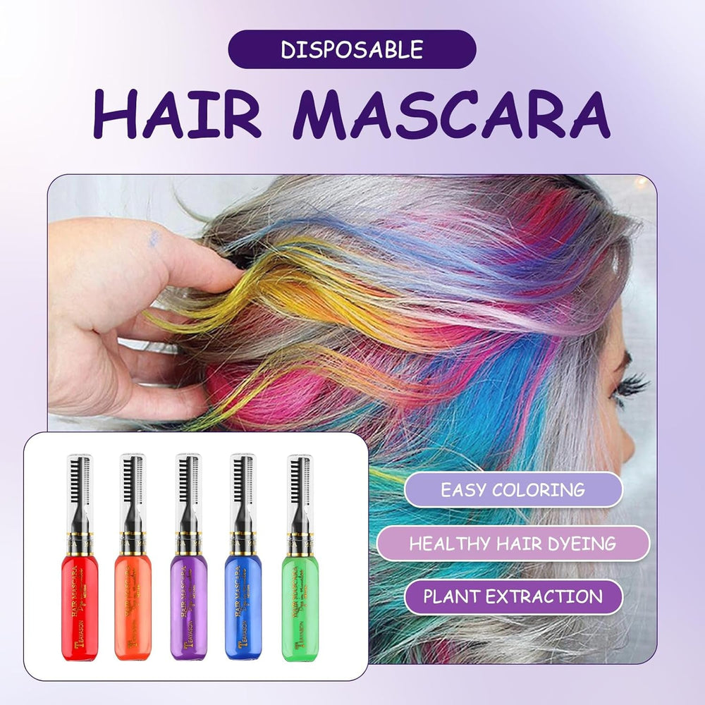 5 couleurs de teinture capillaire temporaire Cire colorée pour cheveux Mascara pour teinture capillaire temporaire pour filles et femmes Craie de teinture capillaire lavable Convient pour les anniversaires Cosplay DIY Halloween Coloration capillaire Naty Shop