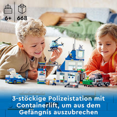 LEGO 60316 Le commissariat de police de la ville avec une voiture de police, une voiture et un hélicoptère, construit dans un bain avec 3 figurines, jeu de police pour garçons et filles à partir de 6 ans, jeu pour enfants