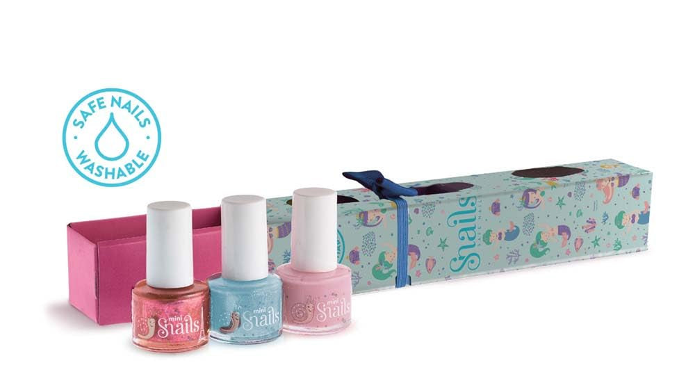 Snails Kids Coffret cadeau de vernis à ongles 510407, mini sirène 3 x 5 ml, à base d'eau, lavable, sûr, végétalien