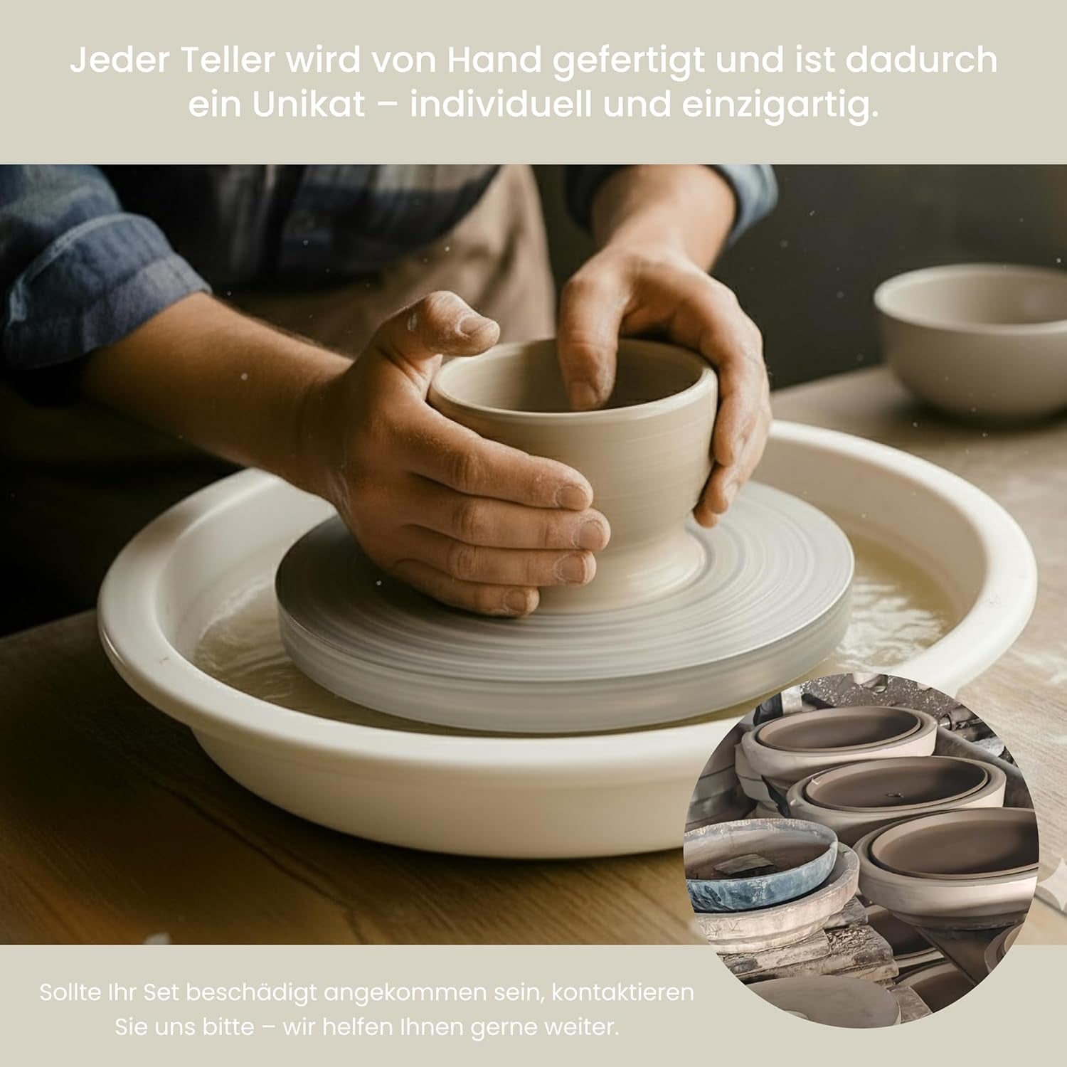 Service de table en grès cérame pour 6, 18 pièces – Plus solide et résistant aux rayures que les assiettes et bols en faïence, beige brillant | L'ensemble de vaisselle comprend 6 assiettes plates, 6 assiettes à dessert et 6 bols -