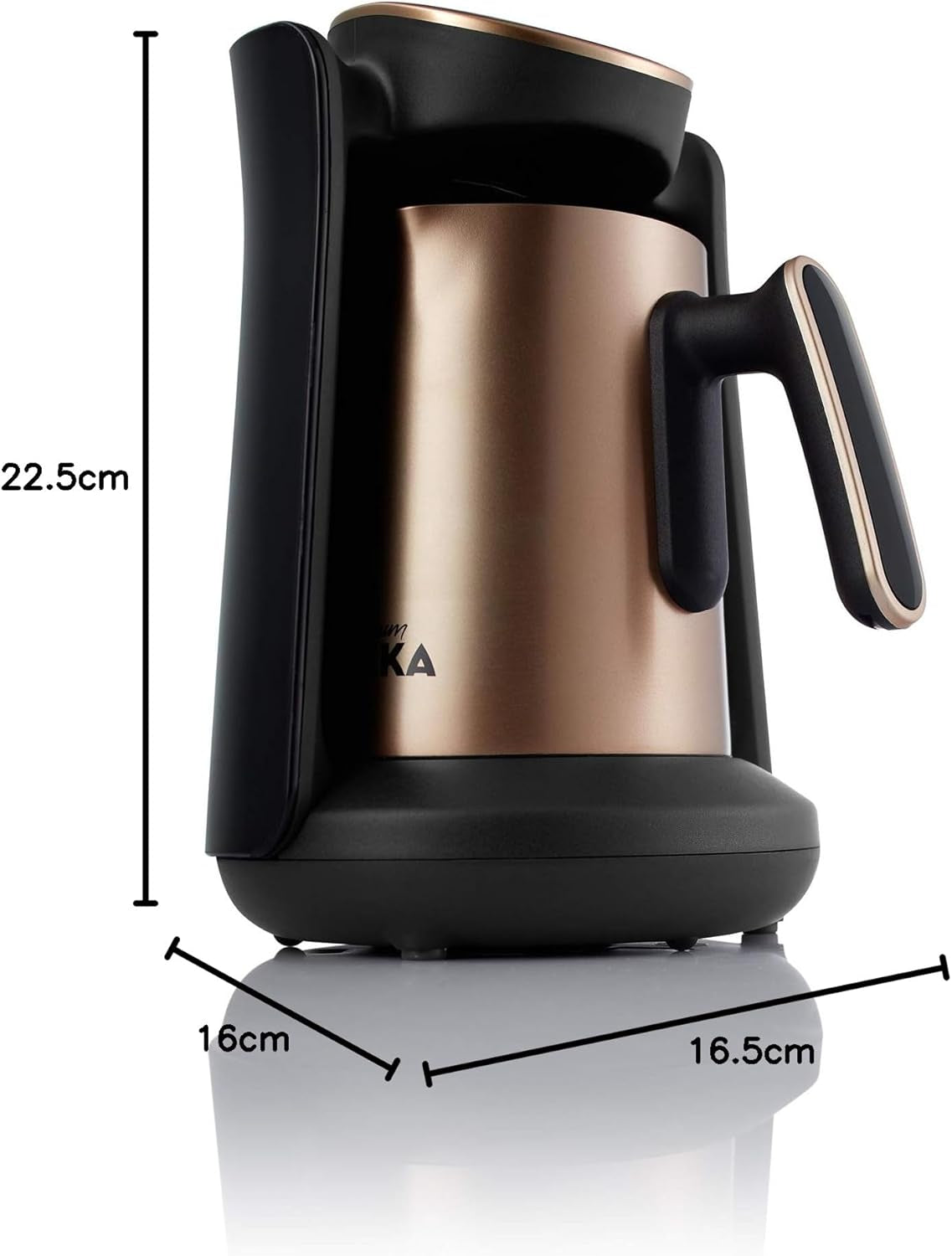Arzum Okka Minio Cafetière turque, Moka, 1 à 4 tasses, pot en acier inoxydable de 300 ml, protection contre les déversements, système de brassage intelligent, pot lavable, 480 W, cuivre