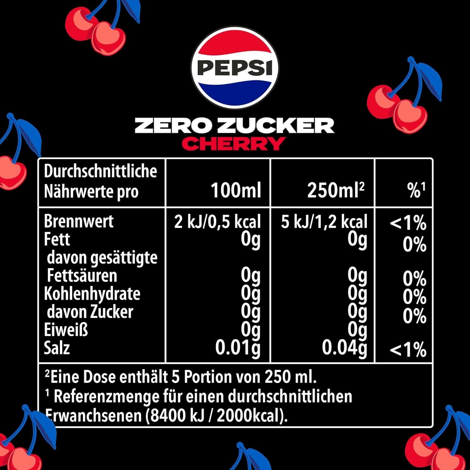Pepsi Zero Sugar Cherry, Boisson gazeuse sans sucre, cola caféiné au goût de cerise en bouteille, coffret 6 x 1,25 litres Naty Shop