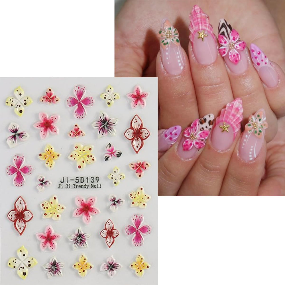 JMEOWIO Autocollants de manucure 3D en forme de fleur colorée pour nail art