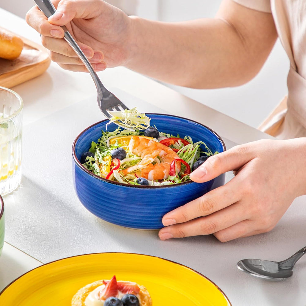 Service de table pour 6 personnes Vancasso Bonita Service de table en grès 18 pièces Ensemble de bols et d'assiettes Service rond Combinaison de 6 assiettes plates Assiettes à salade et bols chacune