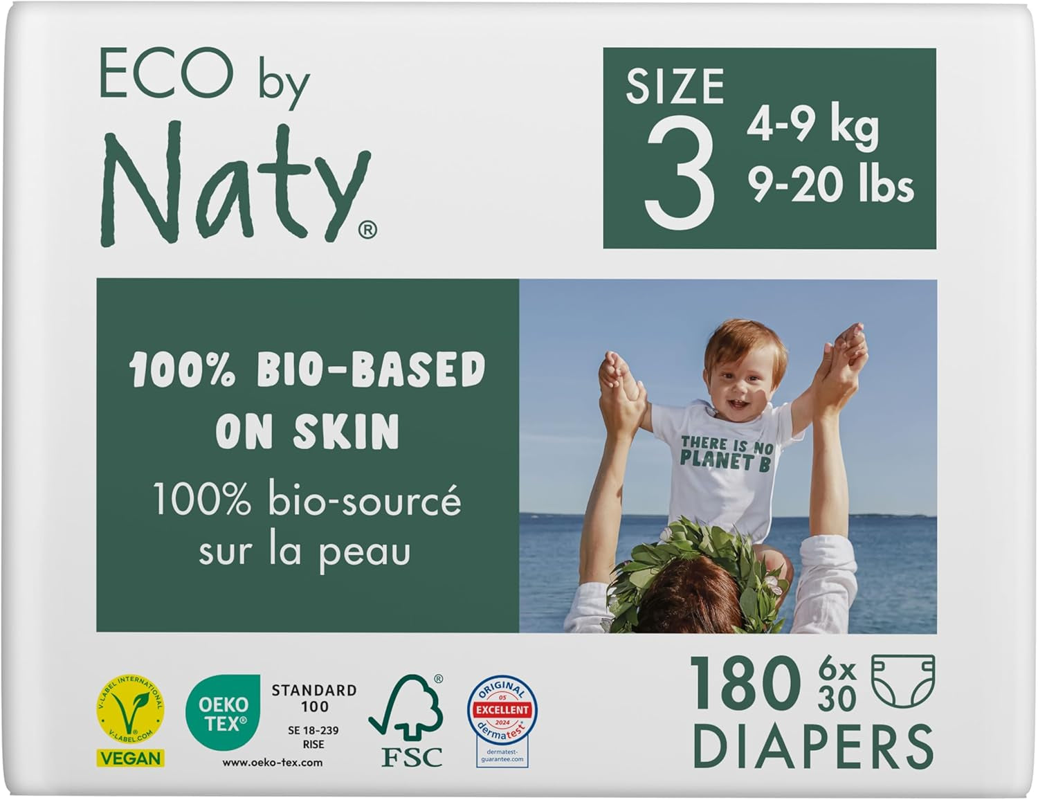 Eco Diapers Eco by Naty Baby Eco Diapers - couches biologiques haut de gamme, respectueuses de l'environnement, fabriquées à partir de matériaux végétaux, idéales pour la peau sensible de bébé (taille 5 - 80 pièces)