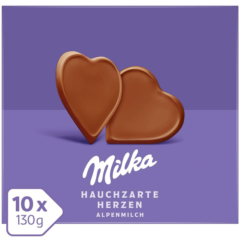 Milka I love Milka Hearts – Chocolat au lait alpin fondant et fines noisettes des bois – 10 x 130g