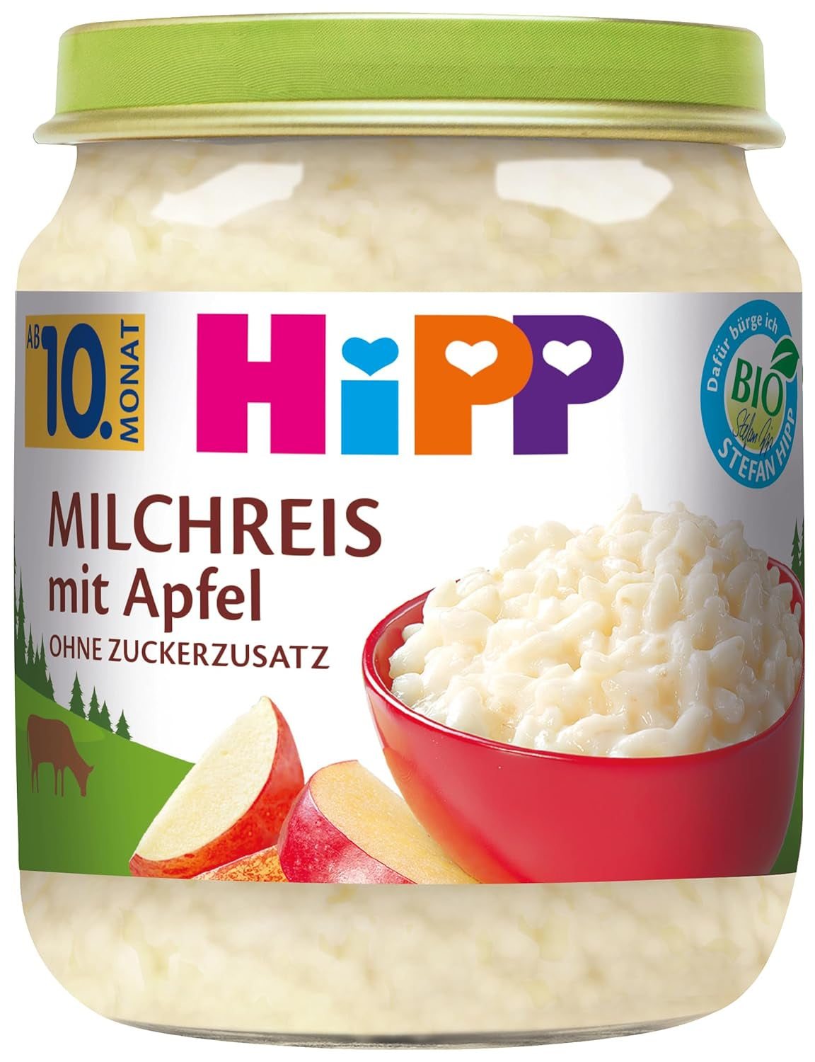 HiPP Riz au lait aux pommes bio (6 x 200 g), sans sucre ajouté, bon chaud et froid, meilleure qualité biologique