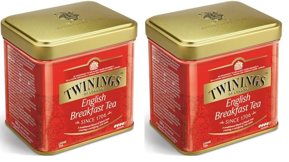 Twinings English Breakfast Tea Thé noir en vrac dans une boîte à thé Thé noir fort issu de feuilles de thé de haute qualité cueillies dans les meilleures plantations de thé du Sri Lanka et de l'Inde G, neutre, 100 grammes
