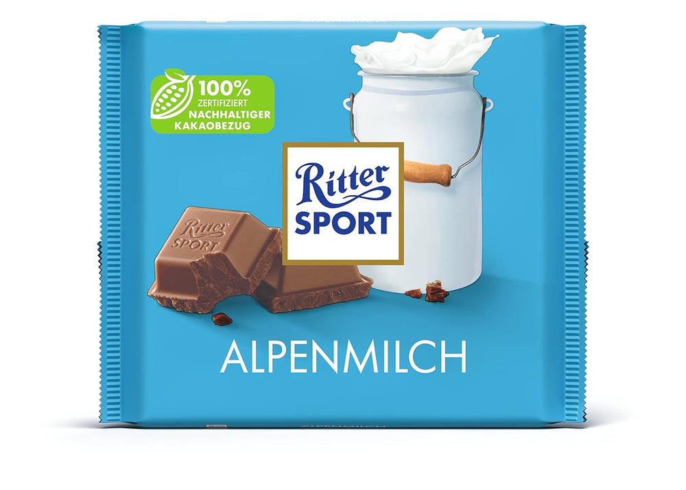 Ritter Sport 250g Chocolat au lait alpin, Le meilleur chocolat au lait entier au goût crémeux, Chocolat classique à partager entre amis, 11 barres x 250g