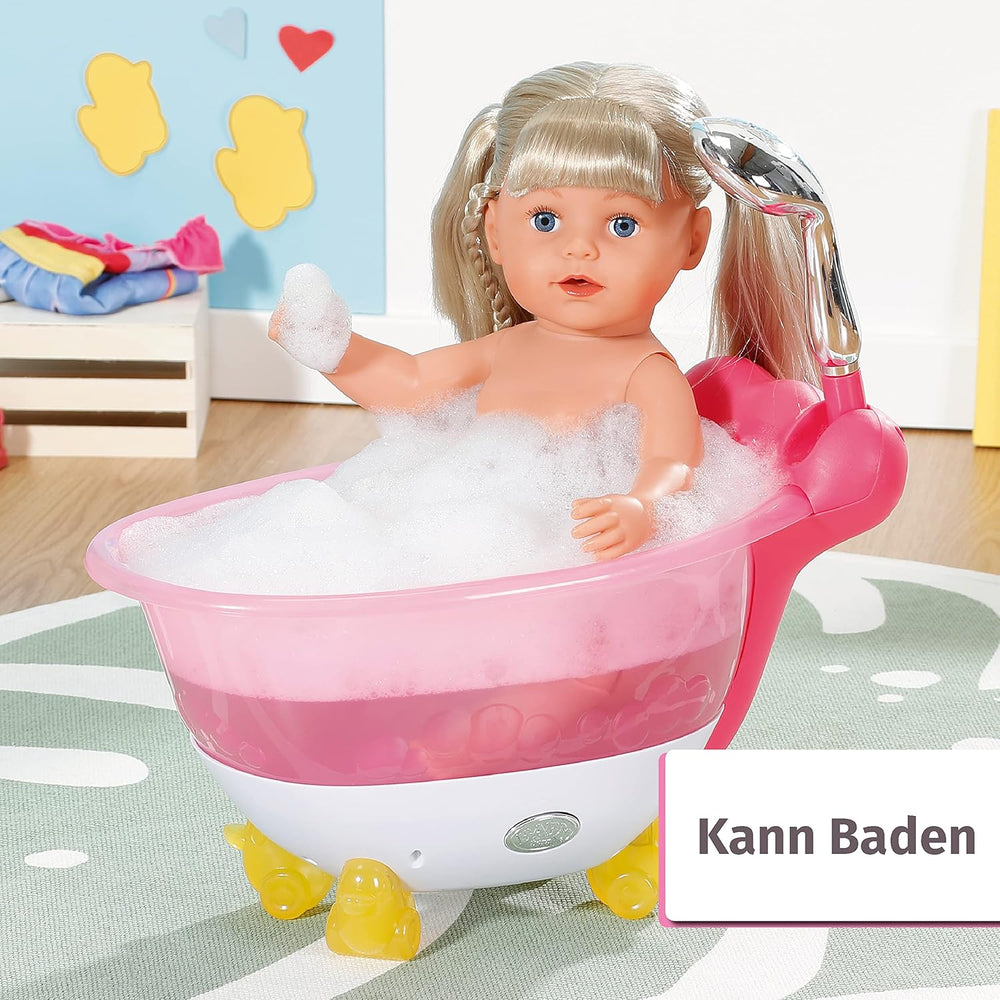 BABY Born Sister blond 43cm, Puppe mit Haaren und 6 Funktionen für Kinder ab 4 Jahren, funktioniert ohne Batterie, 830345 Zapf Creation