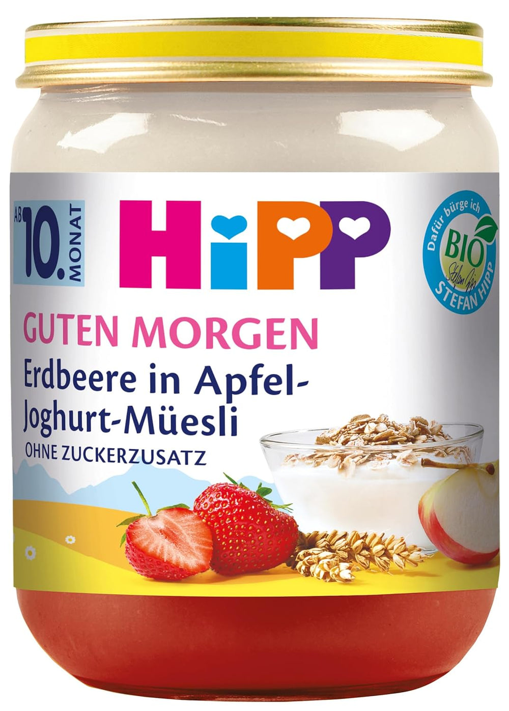 Muesli au yaourt et pommes aux fraises HiPP Organic Good Morning (6 x 160g), dès 10 mois, sans sucre ajouté, avec du calcium précieux, de la meilleure qualité biologique