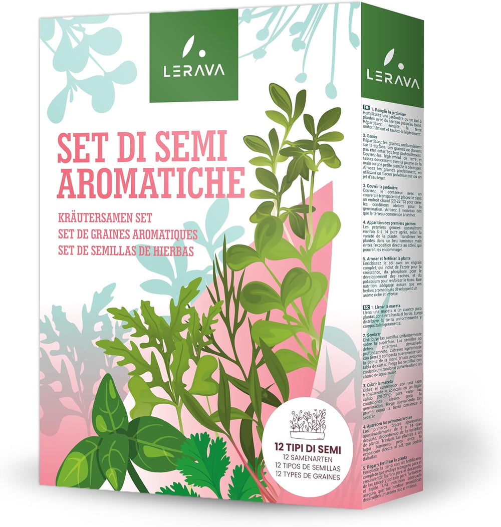 LERAVA Kräutersamen Set – 12 Sorten: Basilicum Samen, Parsilie Samen, Coriandre, Origan & plus – Saatgut für frische Kräuter im Garten oder Topf, Premium Samen für Küche & Balkon - Samen set, graines