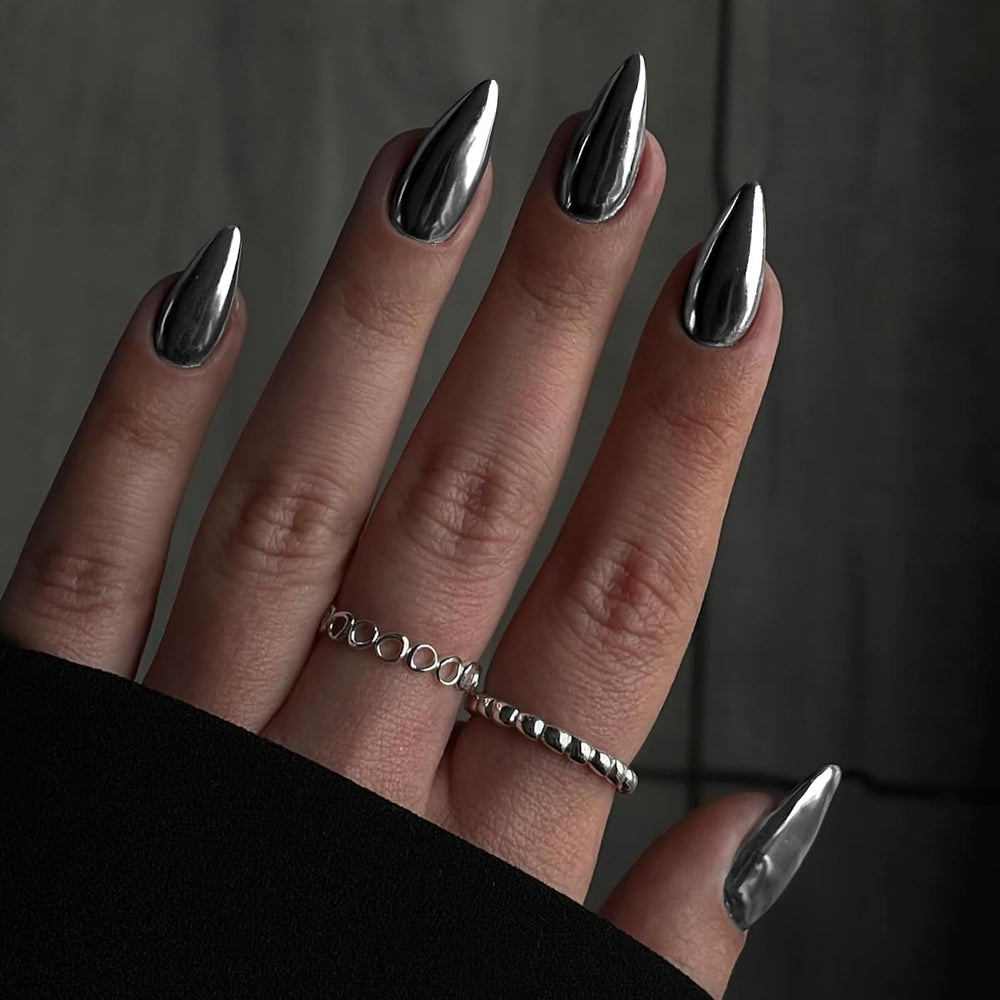 Ongles Chromés Autocollants - Colle Pailletée Brun Amande Moyen Sur Les Ongles Faux Ongles Pailletés Colle Sur Ongles Artificiels Ongles Acryliques Vernis Pour Femme 24 Pièces