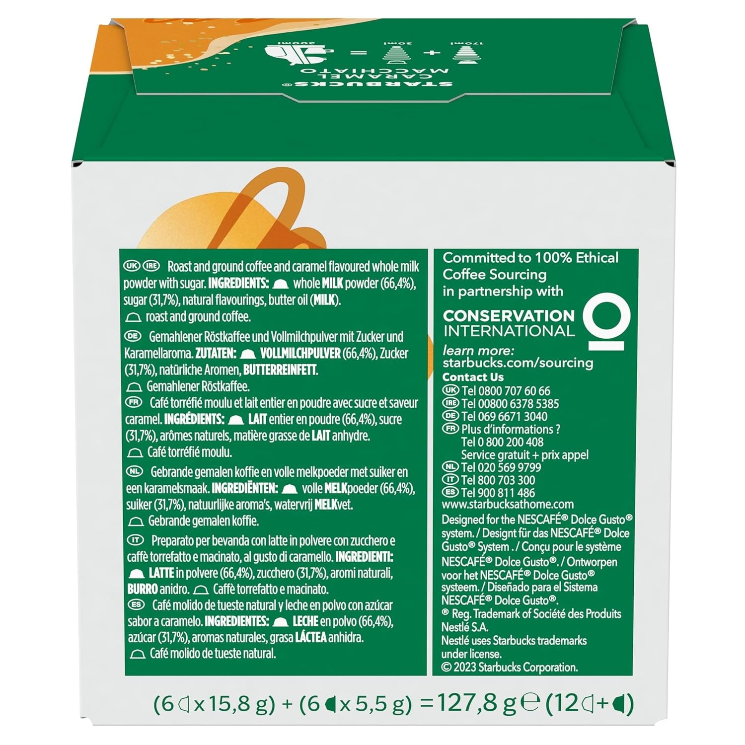 STARBUCKS Caramel Macchiato par Nescafé Dolce Gusto Kaffeekapseln 6 x 12 (72 Kapseln)