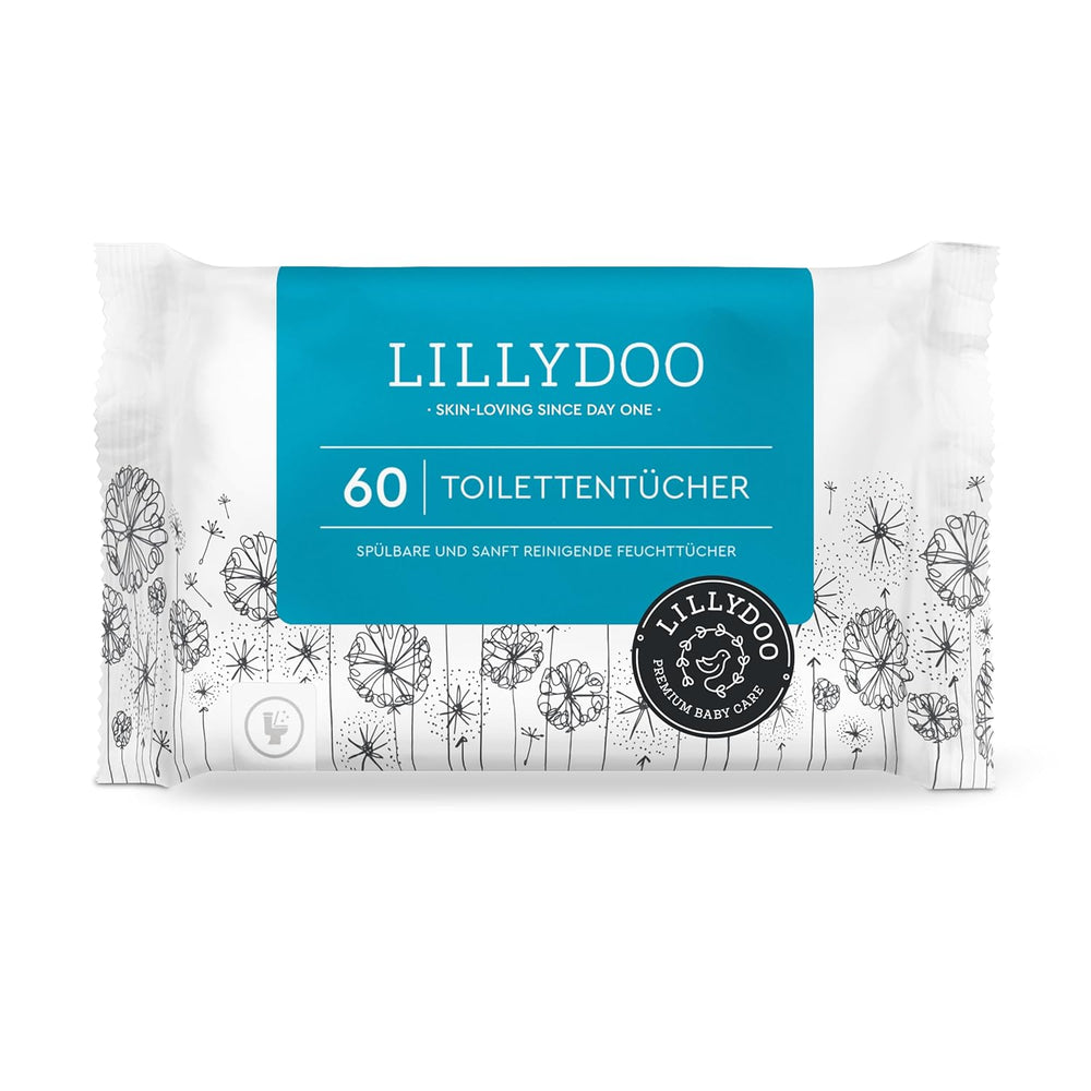 LILLYDOO Lingettes humides pour toilettes 720 pièces (12 x 60) Lingettes jetables 100 % sans plastique, sans parfum