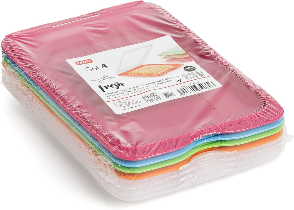 TATAY Fresh Slicer Box Lot de 4, sans BPA, réutilisable, empilable, lave-vaisselle et MWO, couleurs aléatoires. Mesure 17 cm x 3,2 cm x 25,2 cm Boîtes de conservation des aliments Naty Shop