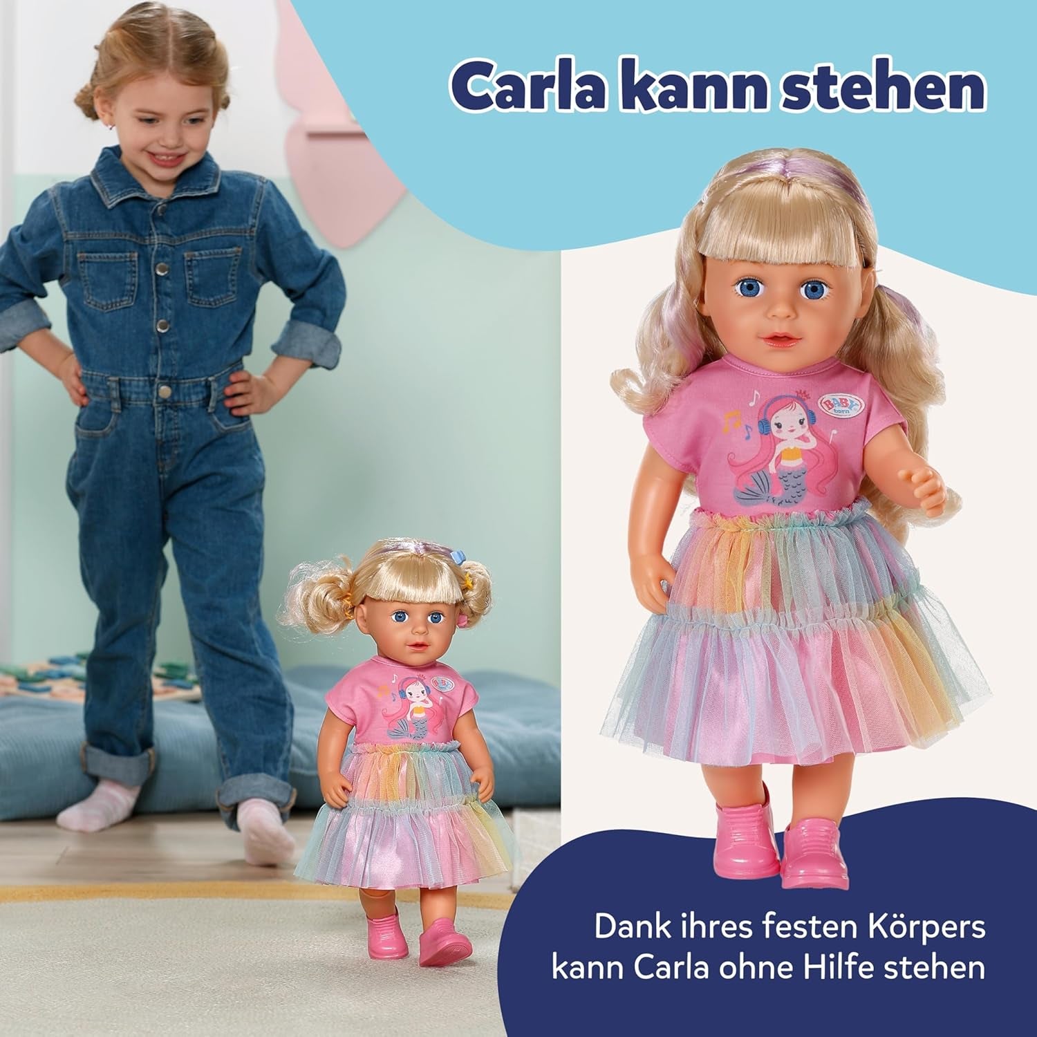 BABY born Carla - poupée de 43 cm - cheveux blonds de haute qualité avec mèches - pas besoin de piles - convient aux enfants à partir de 4 ans - comprend 7 accessoires, rose
