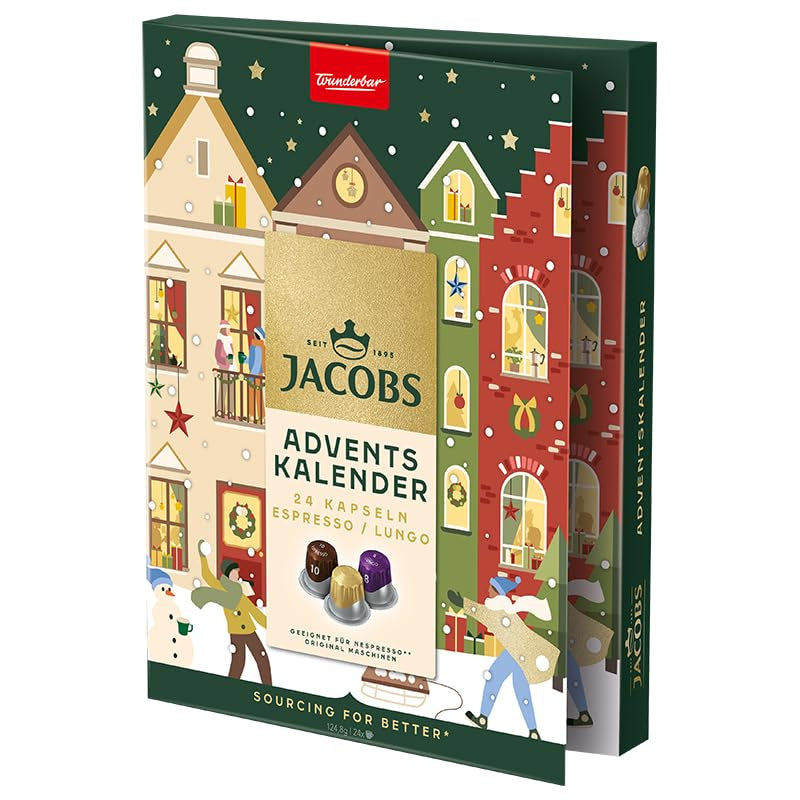 Jacobs Kapsel Adventskalender, 24 capsules Espresso/Lungo, compatibles Nespresso* Kaffee Kapseln, 24 capsules