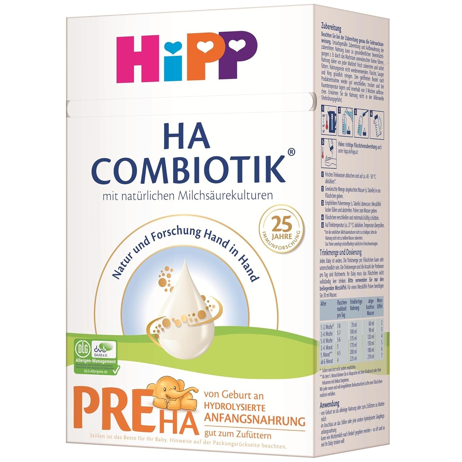 HiPP PRE HA Combiotik (4 x 600g), lait maternisé en poudre hydrolysé pour nourrissons dès la naissance, avec cultures naturelles d'acide lactique, pour système immunitaire sensible