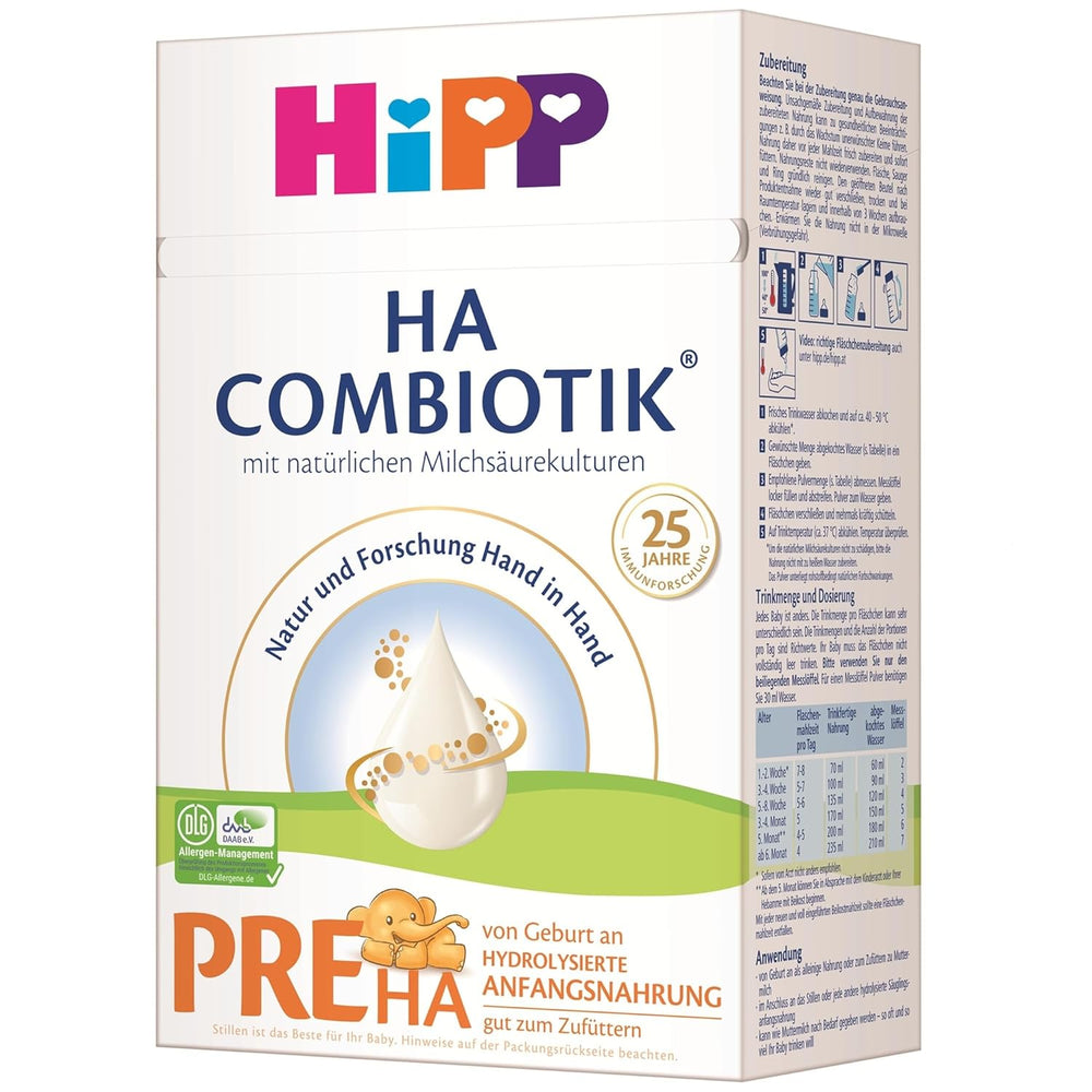 HiPP PRE HA Combiotik (4 x 600g), lait maternisé en poudre hydrolysé pour nourrissons dès la naissance, avec cultures naturelles d'acide lactique, pour système immunitaire sensible
