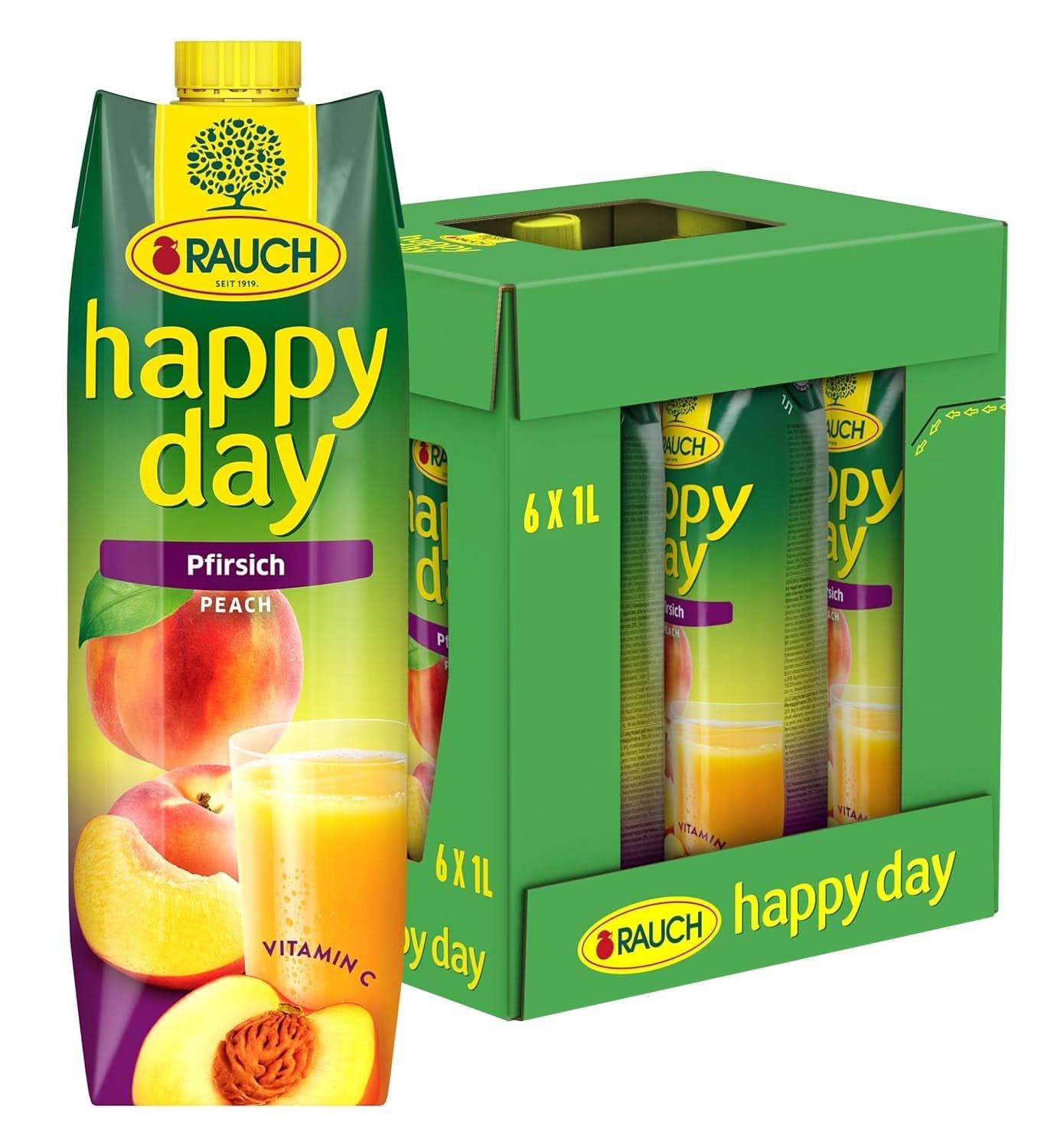 Rauch Bonne Journée Pêche | De fruits mûris au soleil | 6 x 1 litre, Tetra Prisma Boissons sans alcool Naty Shop