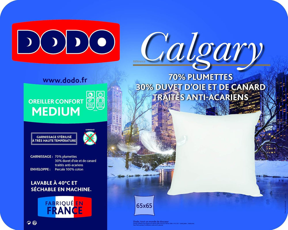 DODO 64476 Coussin Calgary, Duvet/Oie & Peau de Canard, 65 X 65 cm, Blanc Naty Shop Coussins Standard