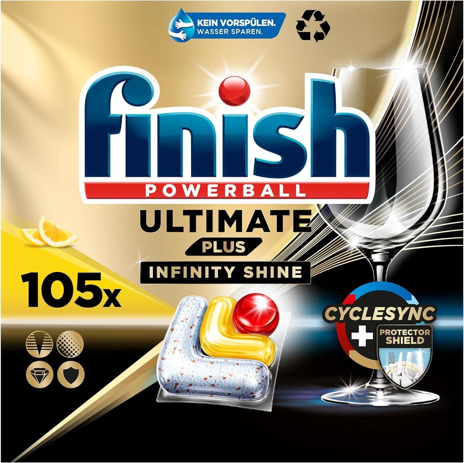Pastilles pour lave-vaisselle Finish Ultimate plus Infinity Shine Citrus - Pastilles pour lave-vaisselle, nettoyage intensif - 105 capsules, Lemon Naty Shop 105 capsules