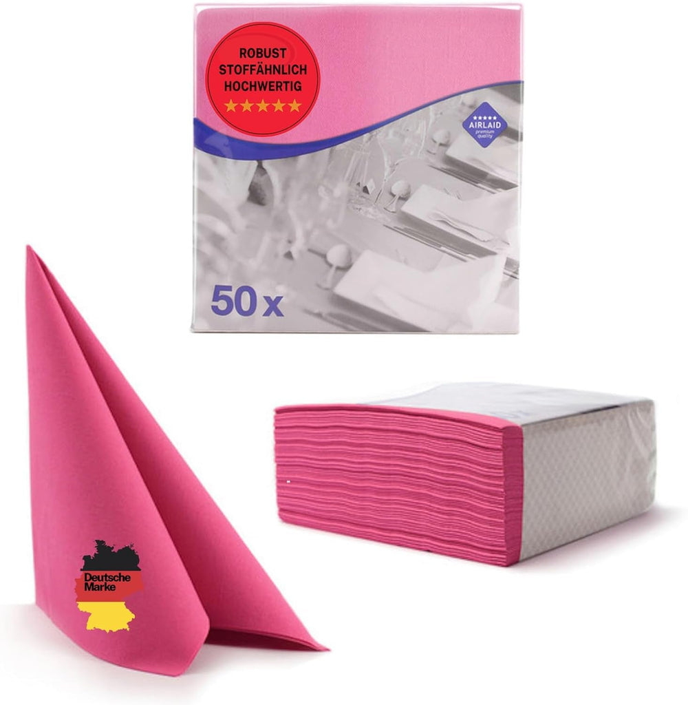 50 Serviettes Aroba Airlaid Aspect Textile 19 COULEURS 40X40 Cm 1/4 Pli Serviettes de Mariage Aspect Textile de Haute Qualité pour Anniversaires Hôtel Restauration Vacances Noël Mariage Rose