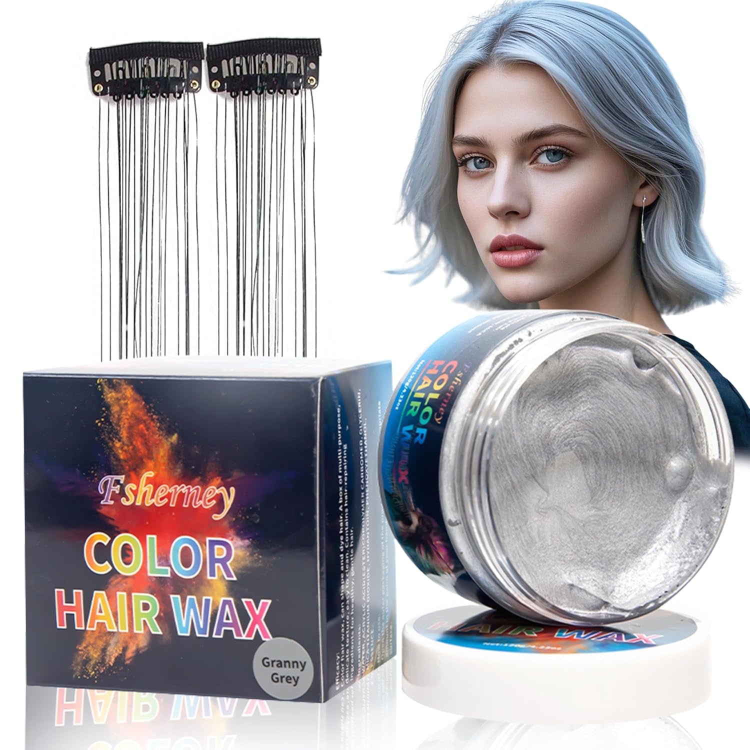 Vopsea temporară pentru păr verde - Ceară de culoare pentru păr, ton de păr pentru bărbați, femei, Pomadă pentru coafură naturală, ceară de vopsire a părului cu clip colorat pentru culoarea părului la petreceri nebune (4.23 oz, verde) Vopsea pentru par Naty Shop Gri 1 G (1 pachet)