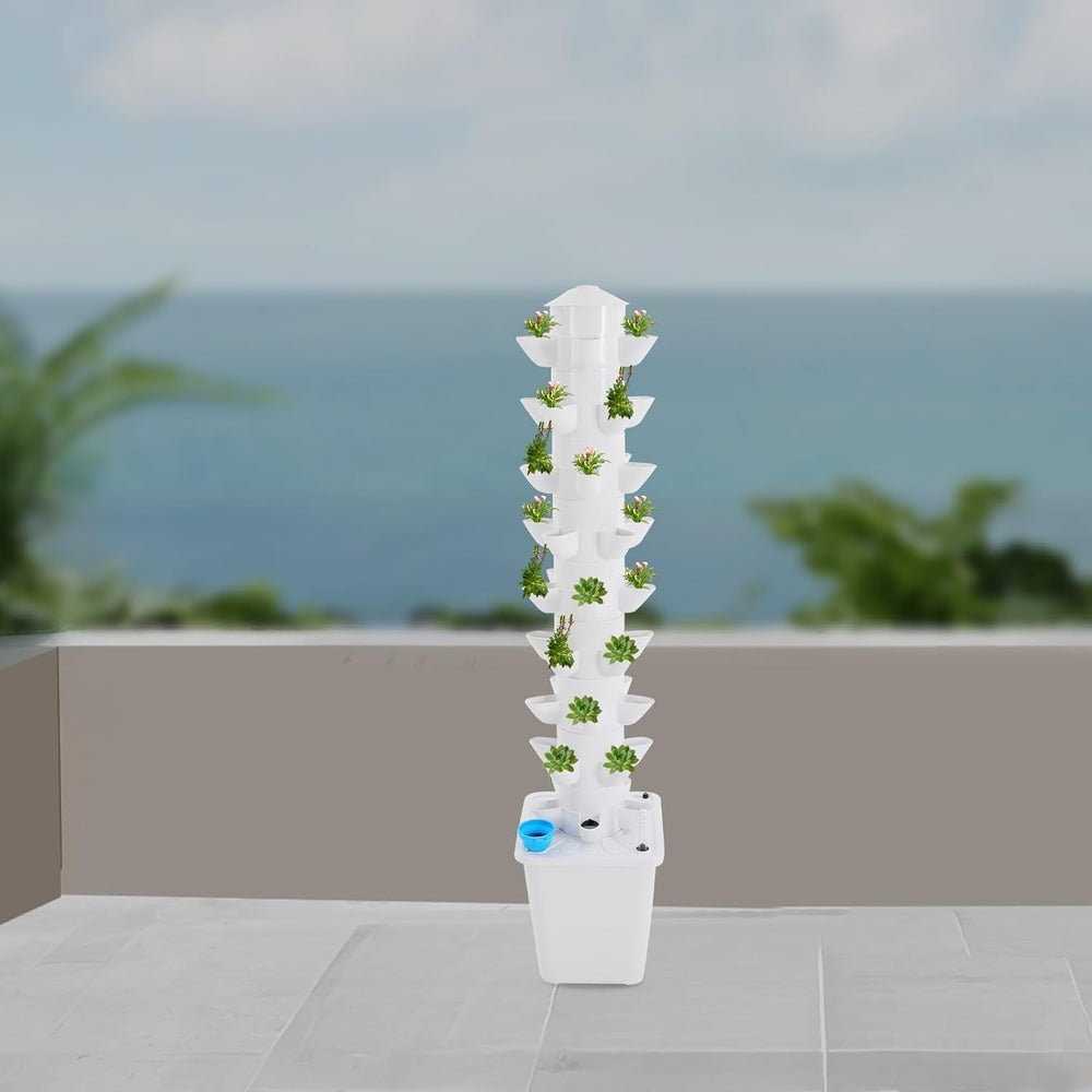 Système hydroponique Tour hydroponique Jardin d'herbes aromatiques Système de culture hydroponique avec 45 emplacements de plantation Pompe à eau Réservoir d'eau 20 L vertical pour fleurs et légumes