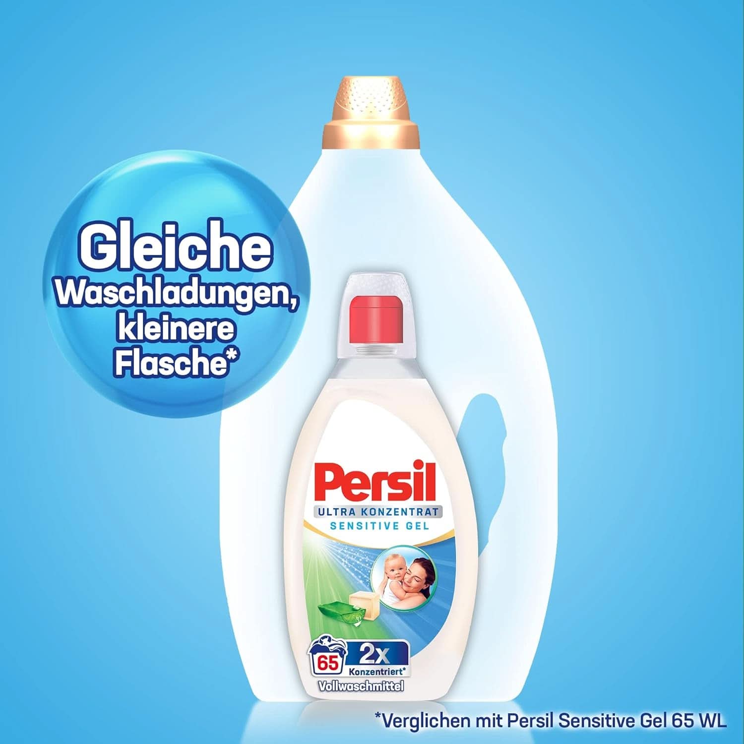 Persil Ultra Concentrate Sensitive Gel (130 lavages), Lessive liquide pour allergies et bébés dans un flacon plus petit pour moins de plastique, Élimine les taches difficiles, Testés dermatologiquement Détergents à lessive Naty Shop