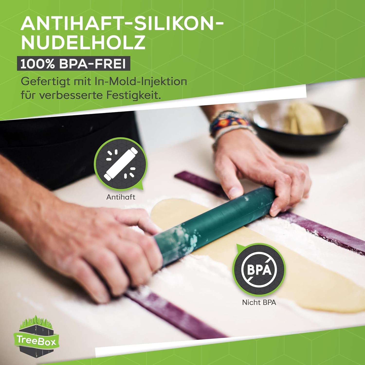 Rouleau à pâtisserie - rouleau à pâte en silicone et acier inoxydable - rouleau à pâtisserie moderne sans poignée avec effet antiadhésif, étale le fondant et la pâte en un rien de temps, outils de pâtisserie