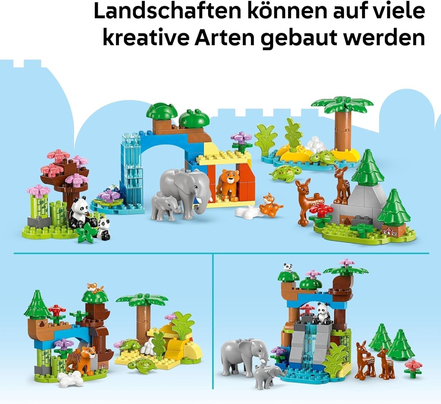 LEGO DUPLO Town Wild Animal Families 3 en 1, jouet éducatif pour tout-petits avec tortues, tigres, éléphants, cerfs, pandas, ensemble pour enfants d'âge préscolaire à partir de 2 ans, jouet de construction avec figurines d'animaux 10446 Jeux de construction Beuche den LEGO-Store