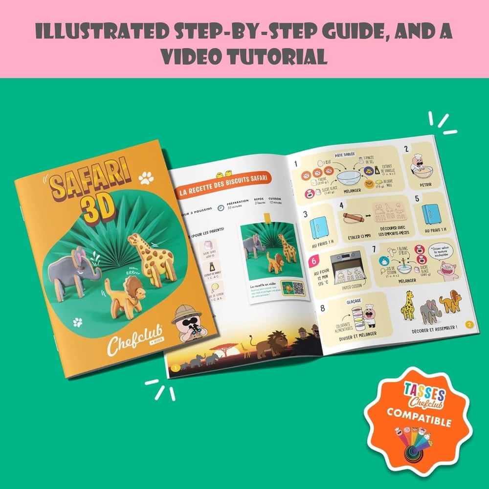 Chefclub Kids - Formes de biscuits Safari 3D - Créez des biscuits originaux avec vos enfants - Lion, Éléphant, Girafe