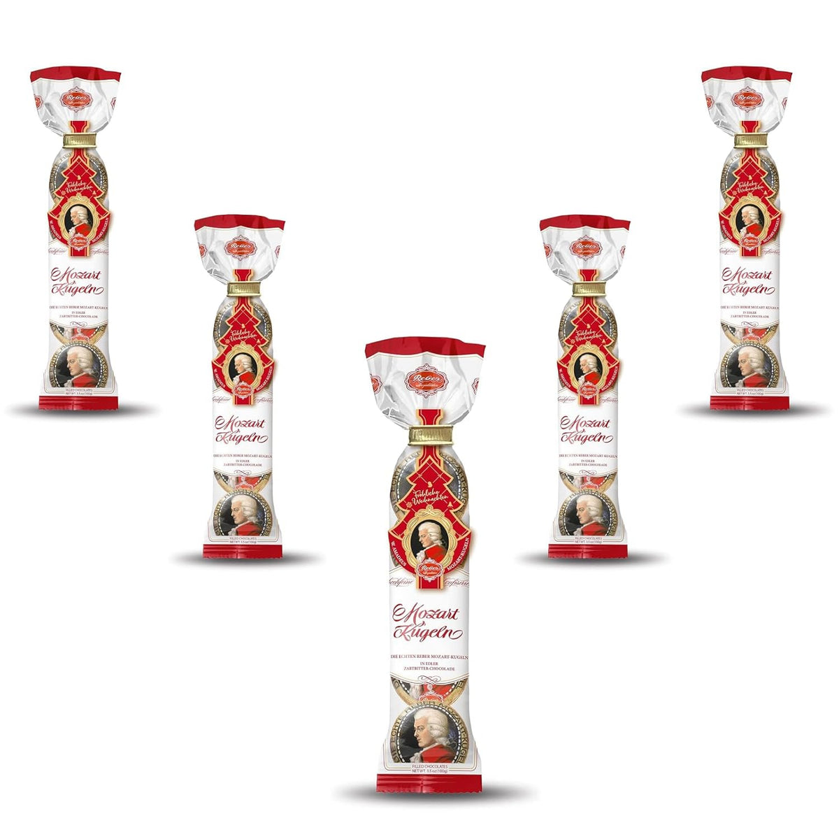 Boules Reber Mozart - 5 sachets de 5 bonbons dans l'édition de Noël - Authentiques boules Reber Mozart, à base de chocolat noir, pâte d'amande et nougat