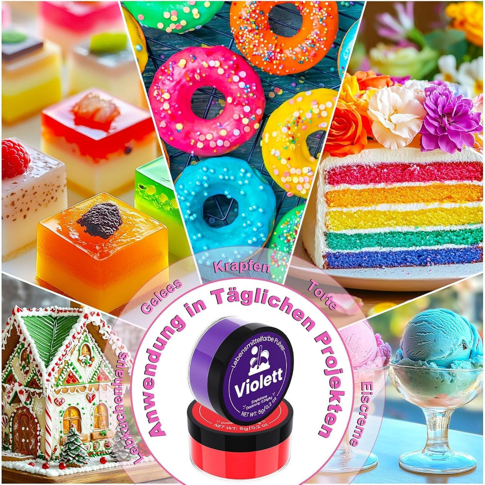Colorant alimentaire en poudre 12 couleurs x 5g - Colorant alimentaire hautement concentré pour la pâtisserie, colorant alimentaire en poudre pour gâteaux, macarons, biscuits, glaçages (pour usage domestique et professionnel)