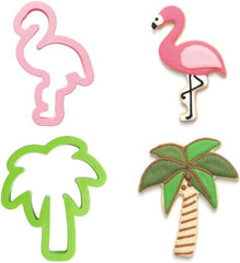 0255071 MOULE PLASTIQUE FLAMANT ET PALMIER LOT DE 2 10/9,5XH2CM, Vert/Rose