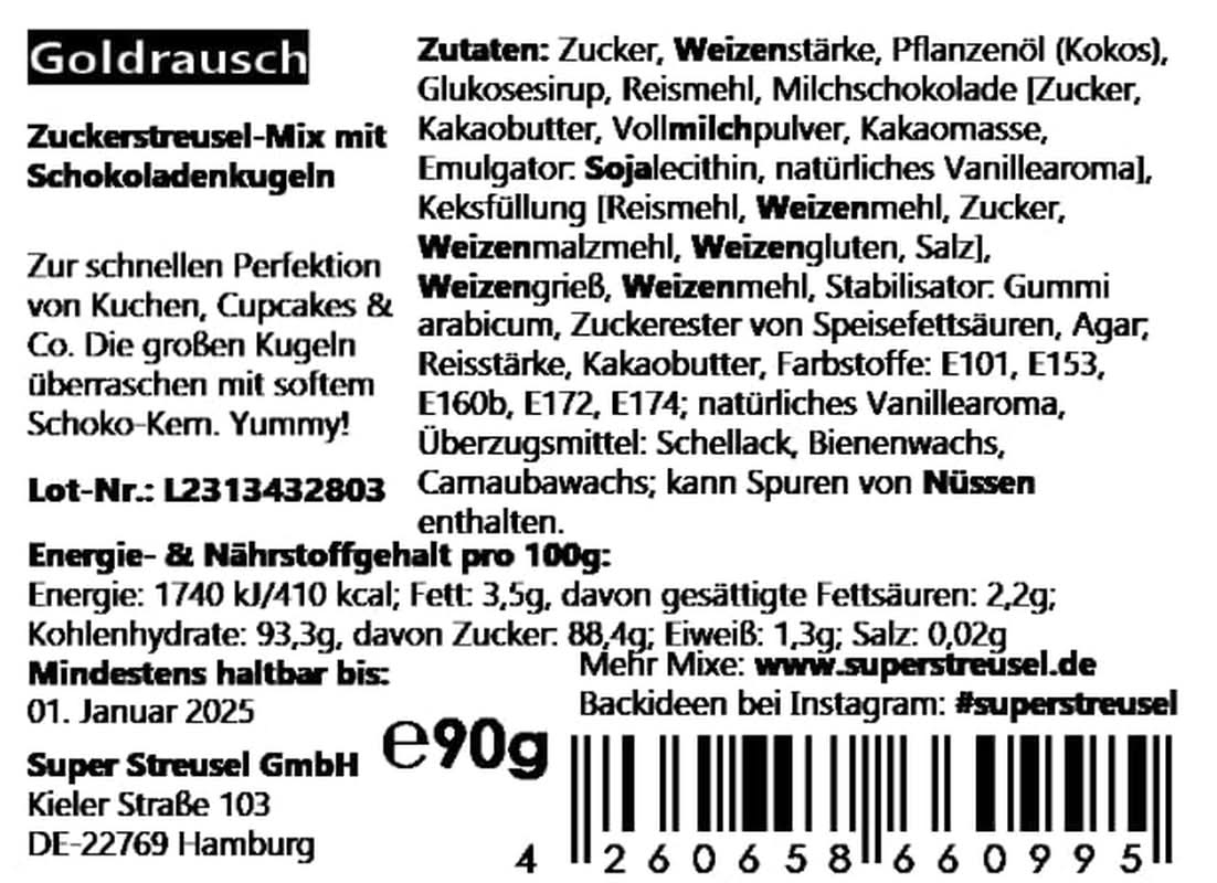 Super Streusel, Décoration Sprinkle Gold Rush Gold Black Naty Shop