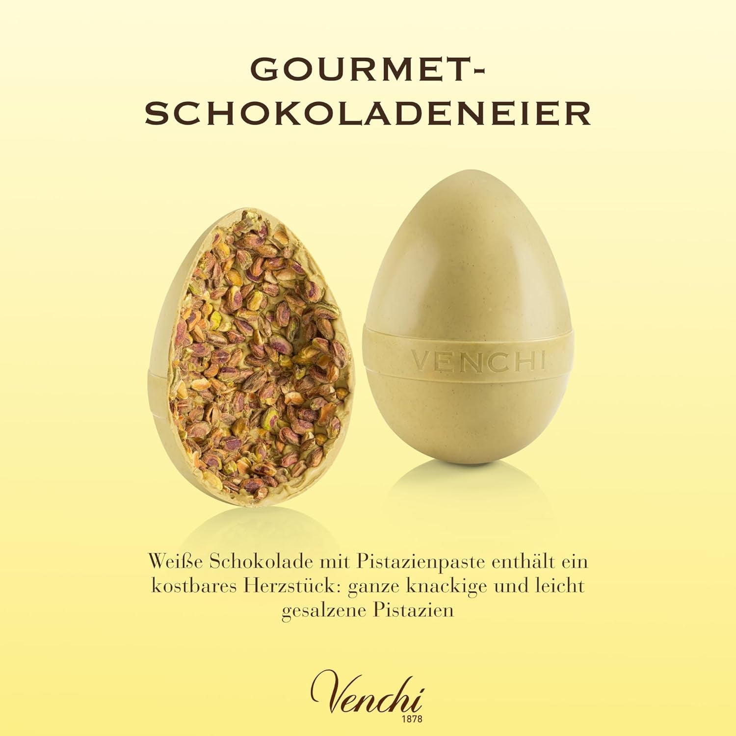 Venchi - Oeuf en chocolat, saveur pistache, à la pistache entière, avec surprise, sans gluten, 500g, collection Pâques, idée cadeau