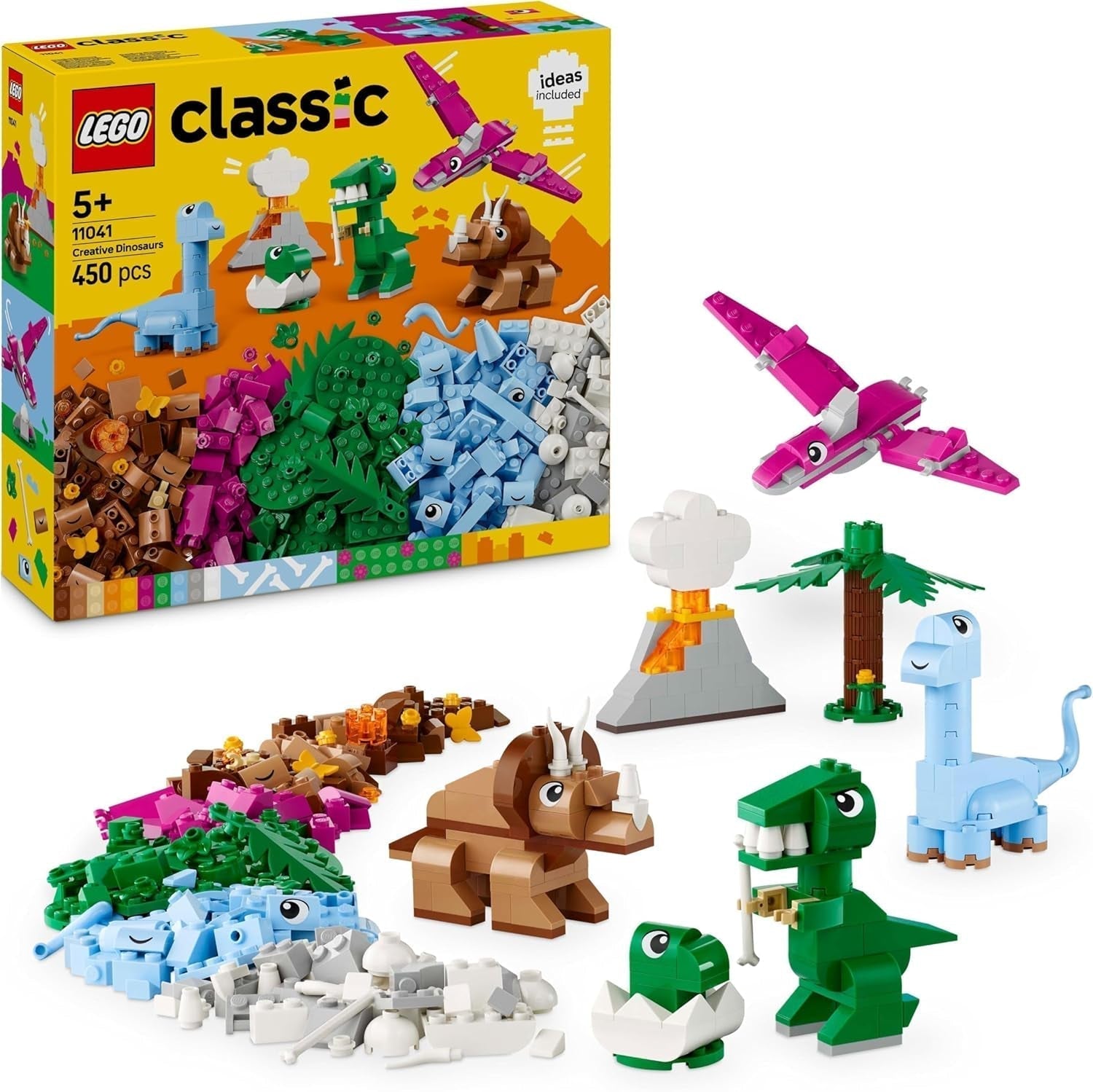 LEGO Classic Creative Dinosaurs Ensemble de construction avec figurines d'animaux et modèles en briques, expérience de jeu imaginative, cadeau pour garçons et filles de 5 ans, y compris T.Rex et Triceratops 11041 Ensembles de construction Besuche den LEGO-Store Default Title