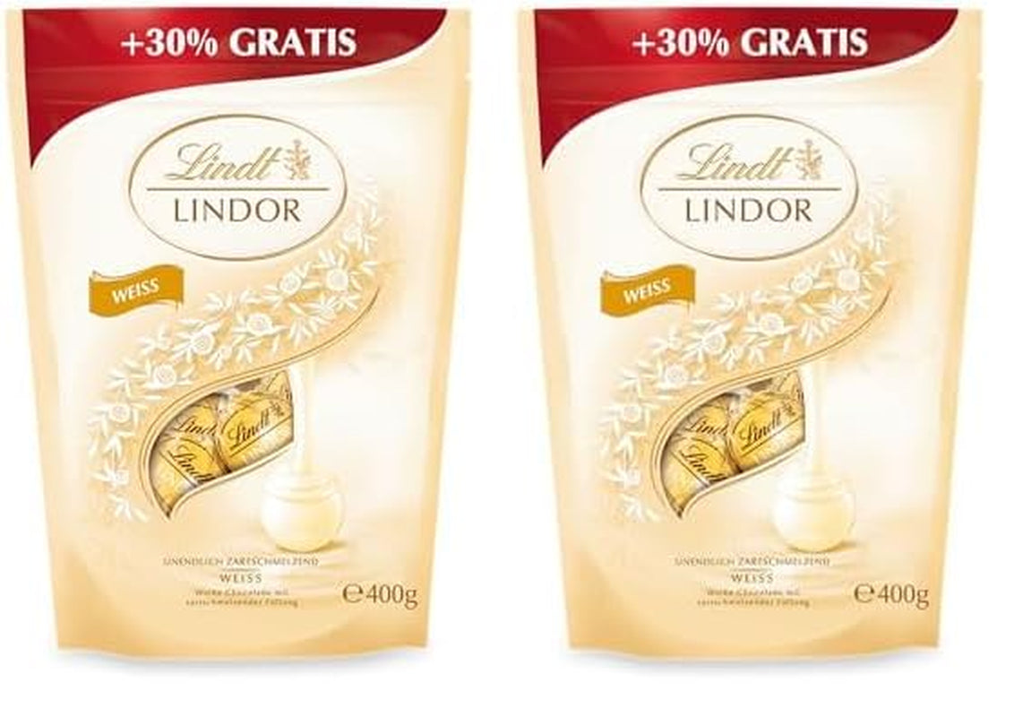 Lindt chocolat LINDOR boules blanches, 400 grammes, 30 boules Bonbons au chocolat Naty Shop 2 x 400 grammes