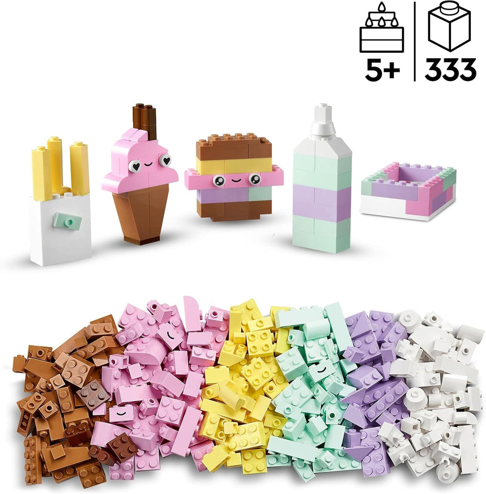 LEGO 11028 Ensemble de construction créatif pastel classique Boîte de briques, jouet de construction pour filles et garçons âgés de 5 ans et plus avec modèles ; glace, dinosaure, chat et plus encore Jeux de construction Besuche an LEGO-Store