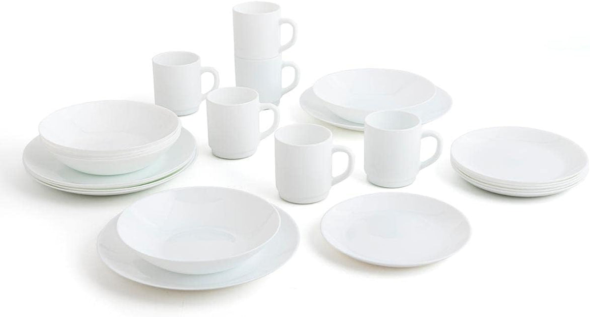 Service de table blanc pour 6 personnes, 24 pièces, 6 assiettes plates, 6 assiettes plates, 6 assiettes à dessert et 6 tasses, multicolore, 24 pièces