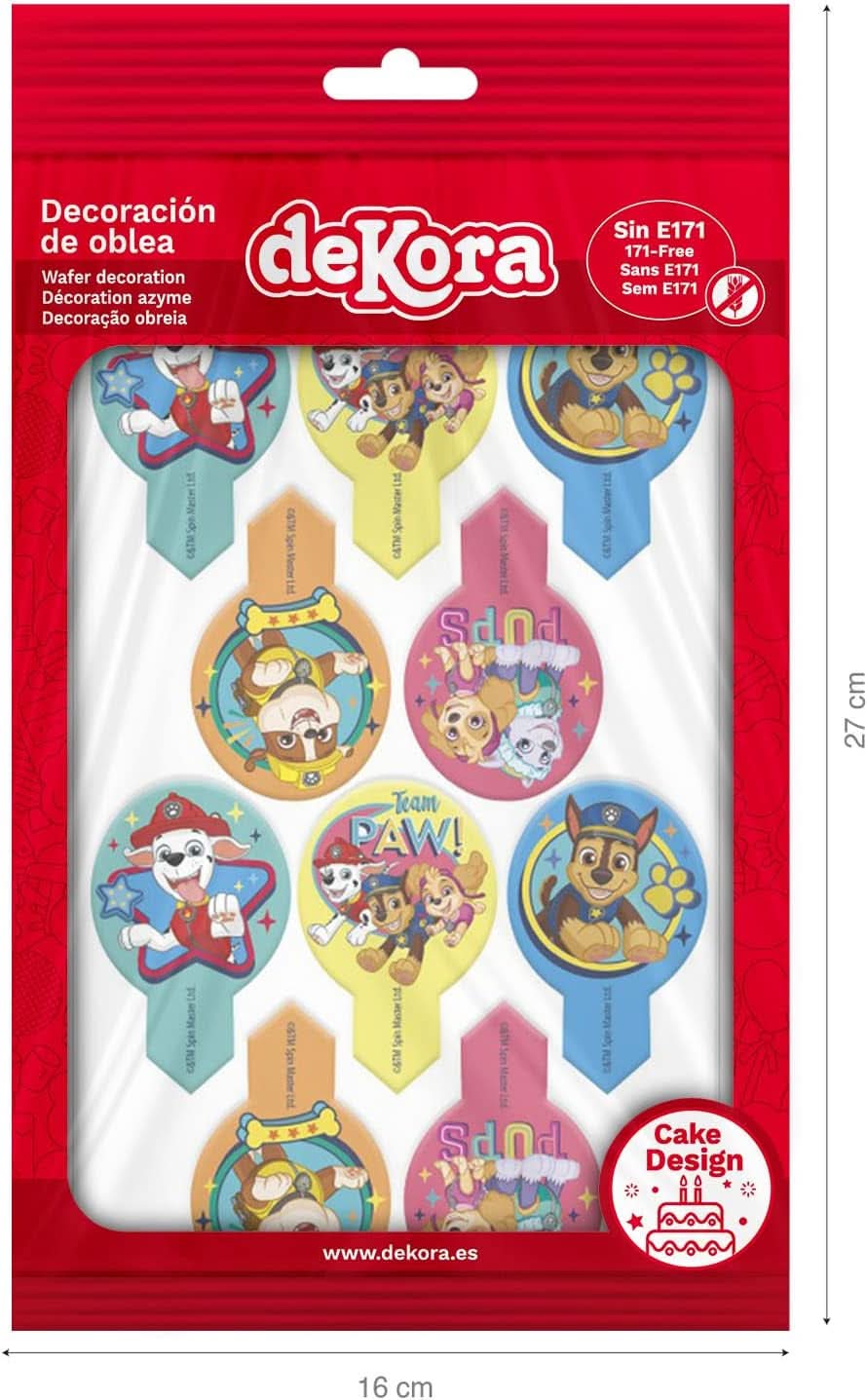 Dekora, Décorations Comestibles Pour Gâteaux Dekorapin Paw Patrol, 20 Gaufrettes En Papier Comestibles - 6,5 X 4 Cm Naty Shop
