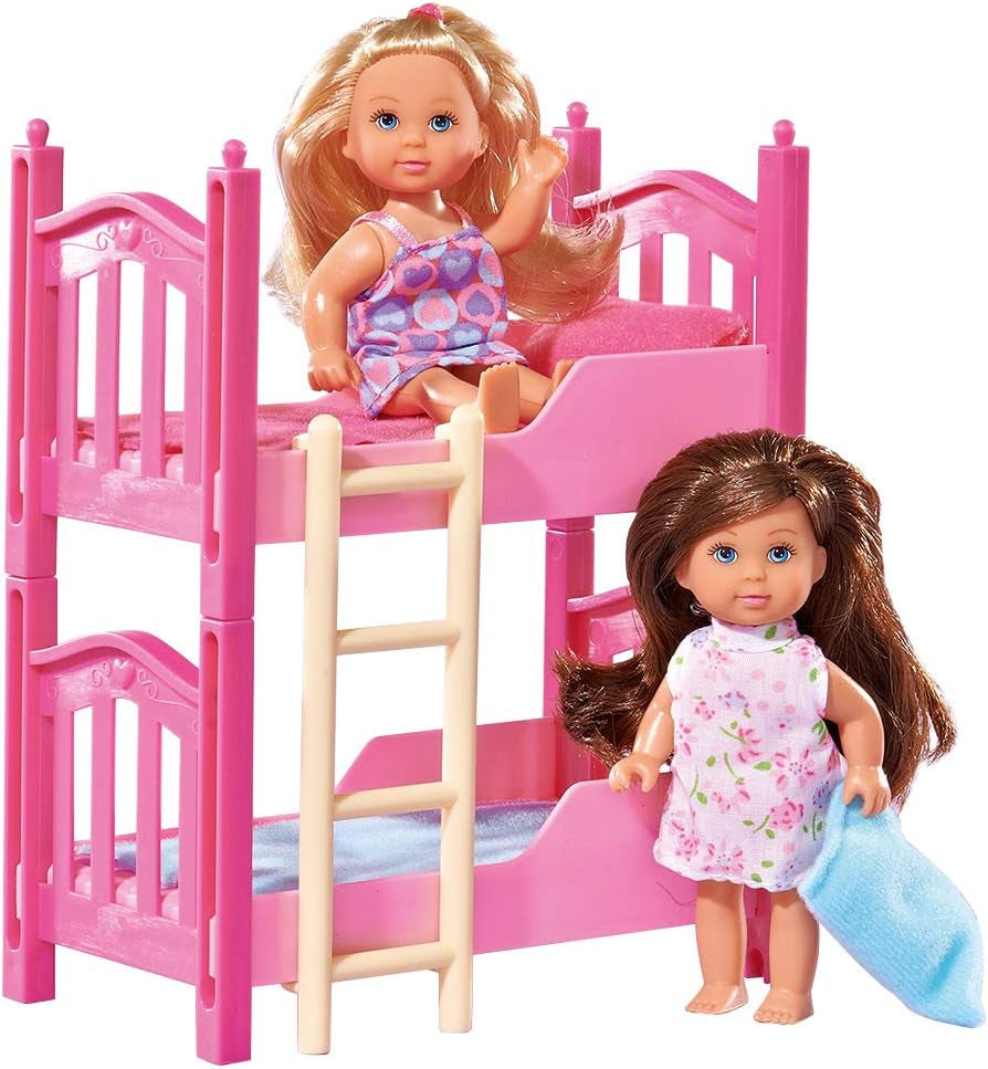 Simba 108178046 105733847 - Lit au sol Evi Love 2 / avec deux poupées Evi / avec lit superposé / accessoires inclus / poupée à habiller / 12 cm, pour enfants à partir de 3 ans