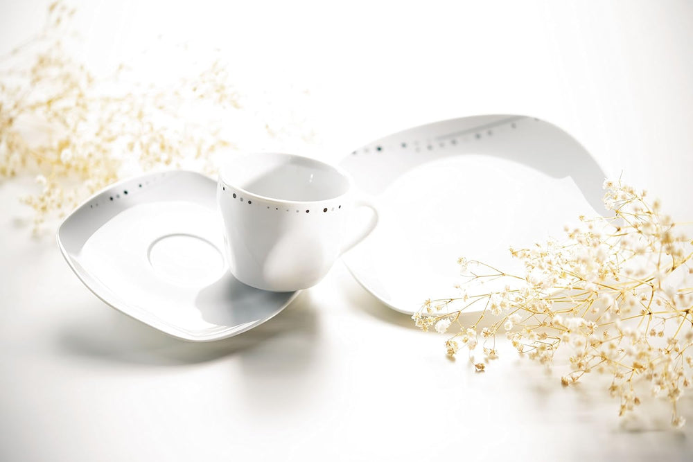 Mäser Fadilla Series Service de table combiné 42 pièces en porcelaine pour 6 personnes Blanc Noir Gris