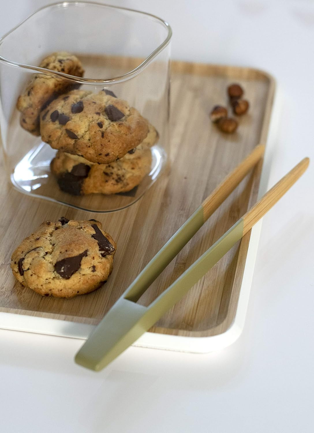 Lot de 3 récipients carrés en verre avec couvercle en bambou - 800 ml, verre borosilicate, bambou, silicone, naturel, 11 x 11 x 11 cm Boîtes de conservation alimentaire Naty Shop