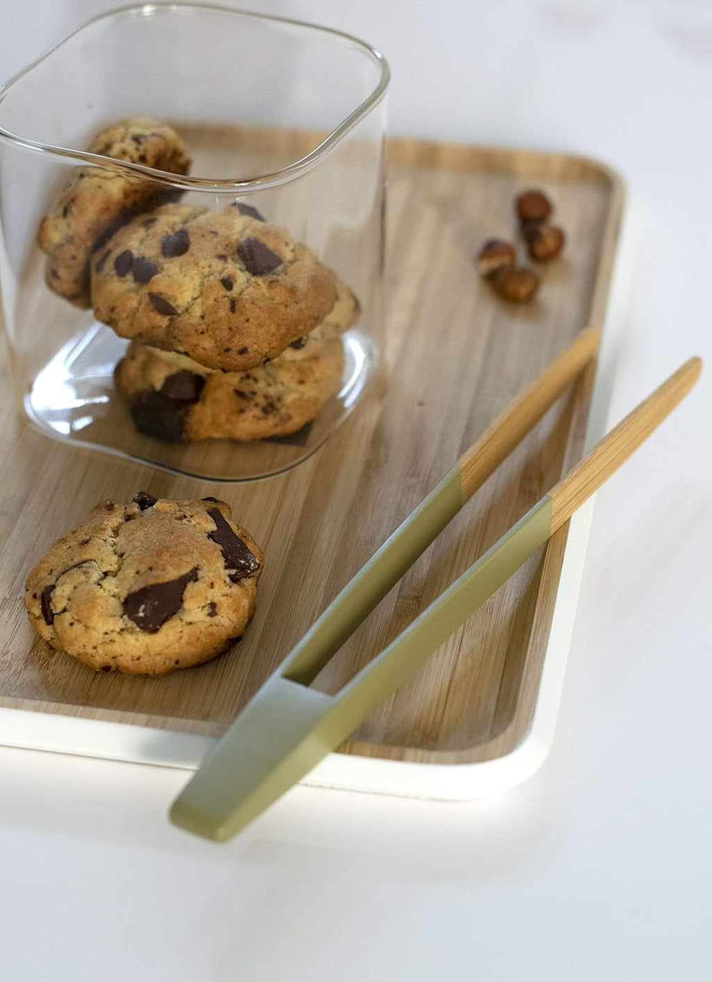 Set de 3 recipiente pătrate din sticlă cu capac din bambus-800ml, sticlă borosilicată, bambus, silicon, natural, 11 x 11 x 11 cm Cutii depozitare alimente Naty Shop